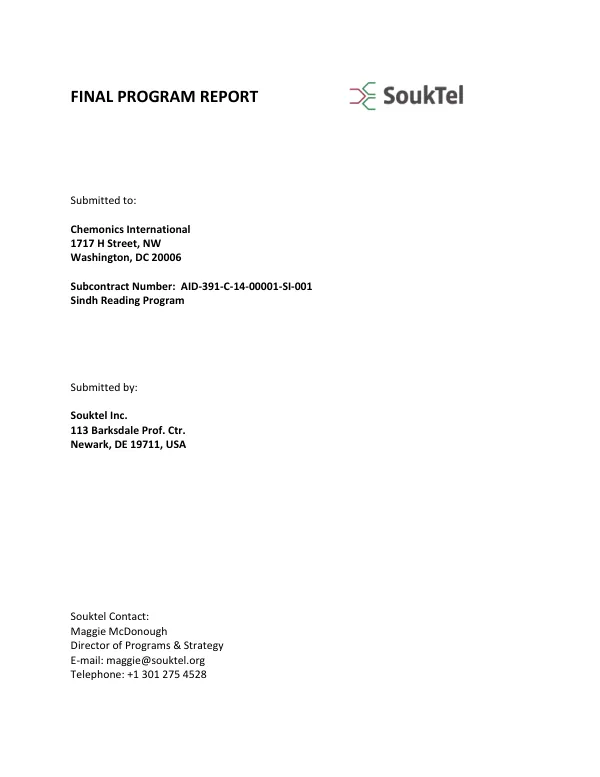 Final program report : Sindh reading program