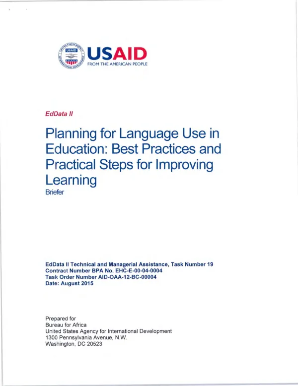 Planning for language use in education : best practices and practical steps for improving learning briefer