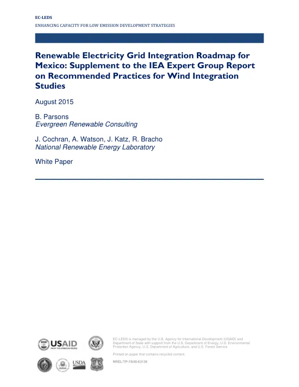 Renewable electricity grid integration roadmap for Mexico : supplement to the IEA Expert Group report on recommended practices for wind integration studies