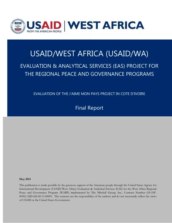 Evaluation of the j"aime mon pays project in Cote d"Ivoire : final report