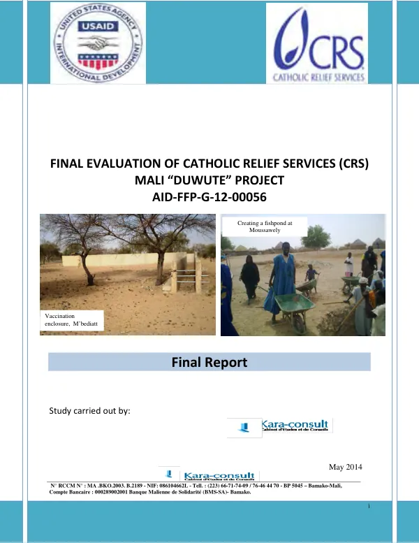 Final evaluation of Catholic Relief Services (CRS) Mali "duwute" project, AID-FFP-G-12-00056