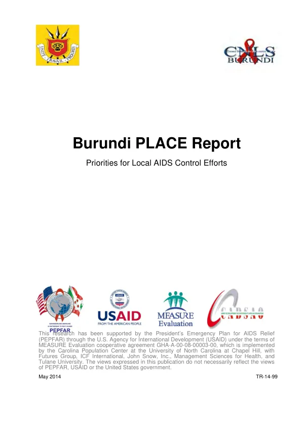 Burundi PLACE report : priorities for local AIDS control efforts