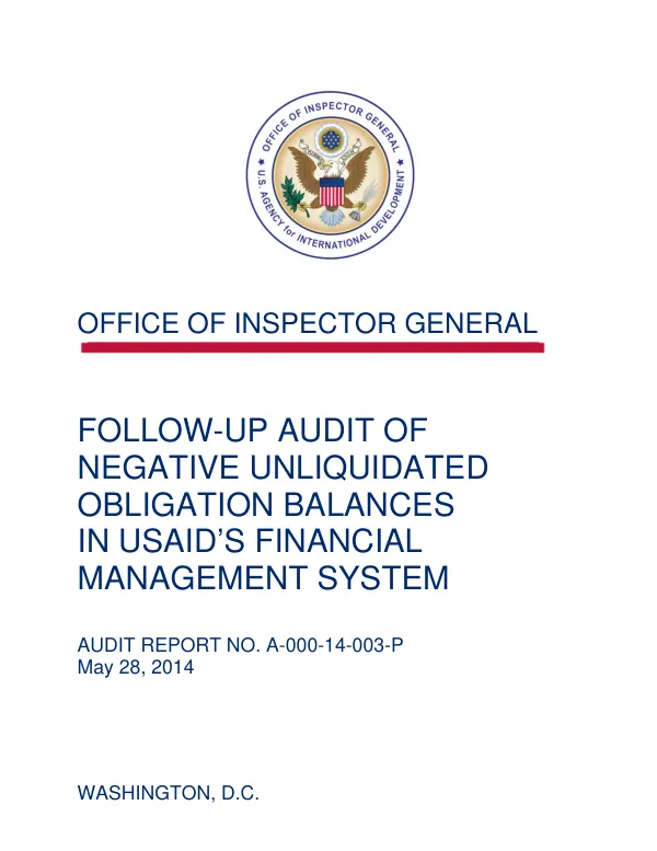 Follow-up audit of negative unliquidated obligation balances in USAID"s financial management system