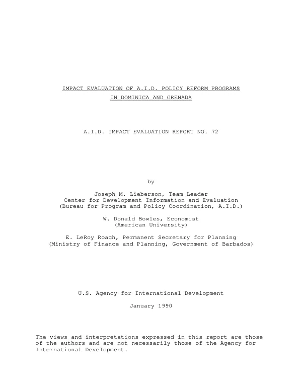 Impact evaluation of AID policy reform programs in Dominica and Grenada