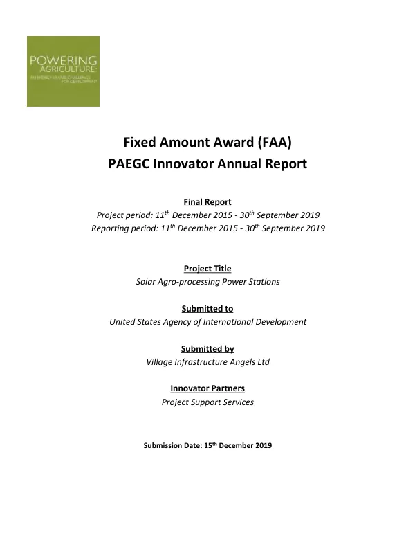 Fixed amount award (FAA) : PAEGC innovator annual report : final report
