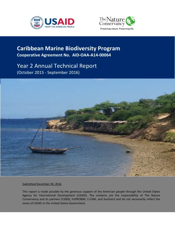 Caribbean marine biodiversity program, cooperative agreement no. AID-OAA-A14-00064 : year 2 annual technical report (October 2015-September 2016)