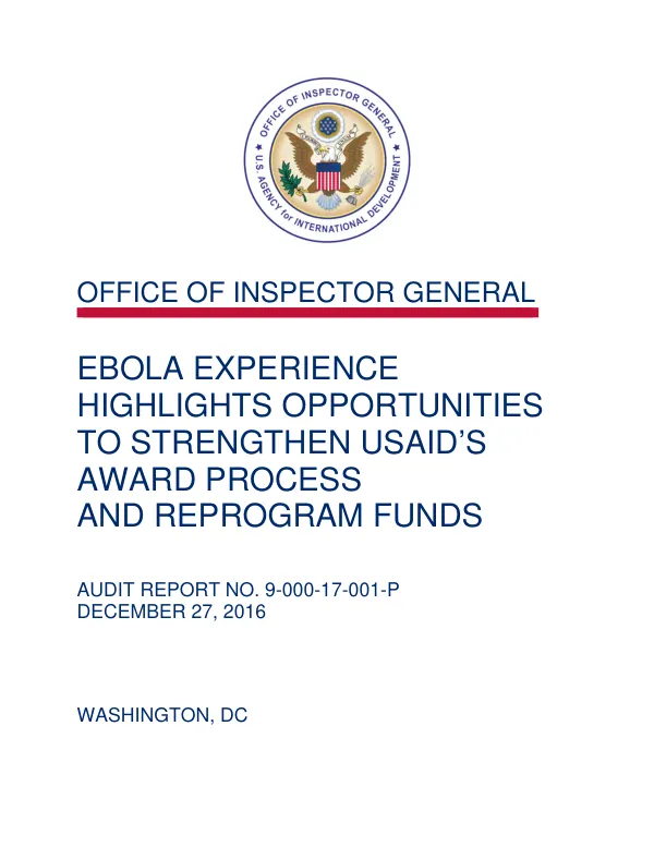 Ebola experience highlights opportunities to strengthen USAID’s award process and reprogram funds