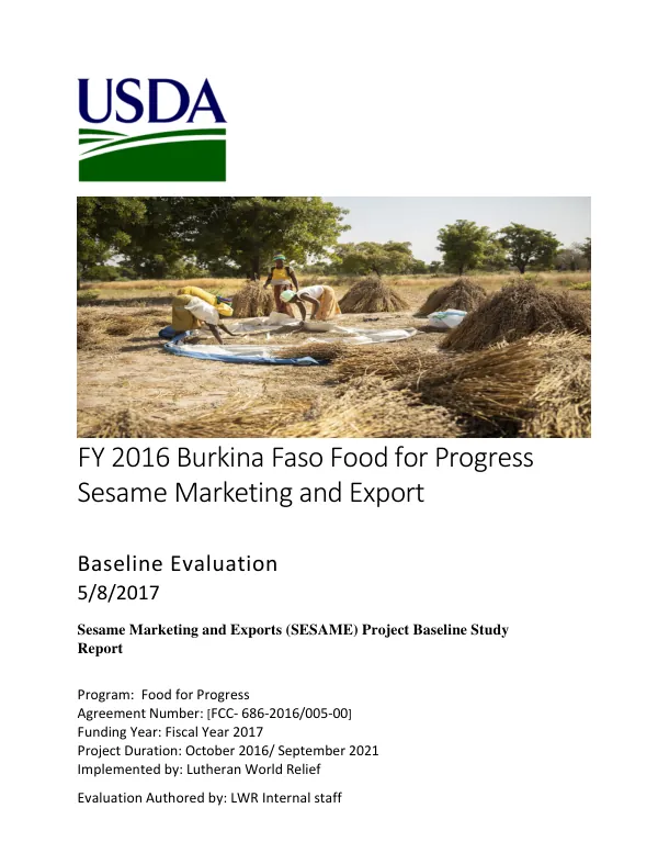 [USDA] FY 2016 Burkina Faso food for progress sesame marketing and export : baseline evaluation