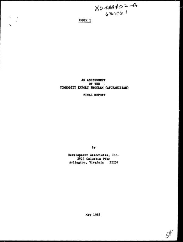 Assessment of the commodity export program (Afghanistan) : final report