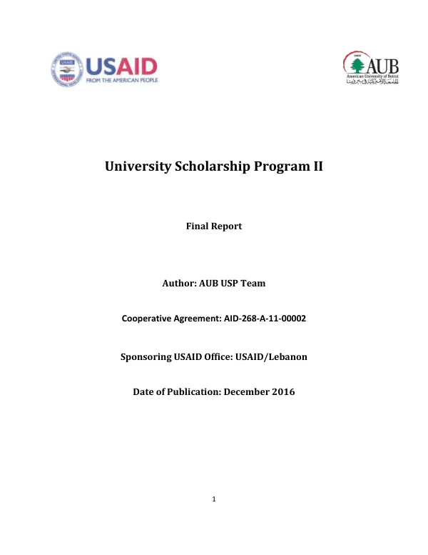 University scholarship program II : final report, cooperative agreement: AID-268-A-11-00002