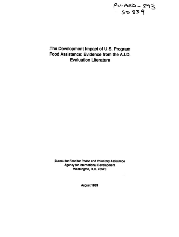 Development impact of US program food assistance : evidence from the AID evaluation literature