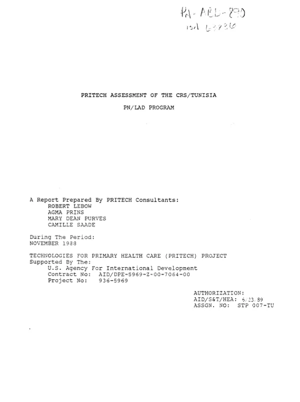 PRITECH assessment of the CRS/Tunisia PN/LAD program