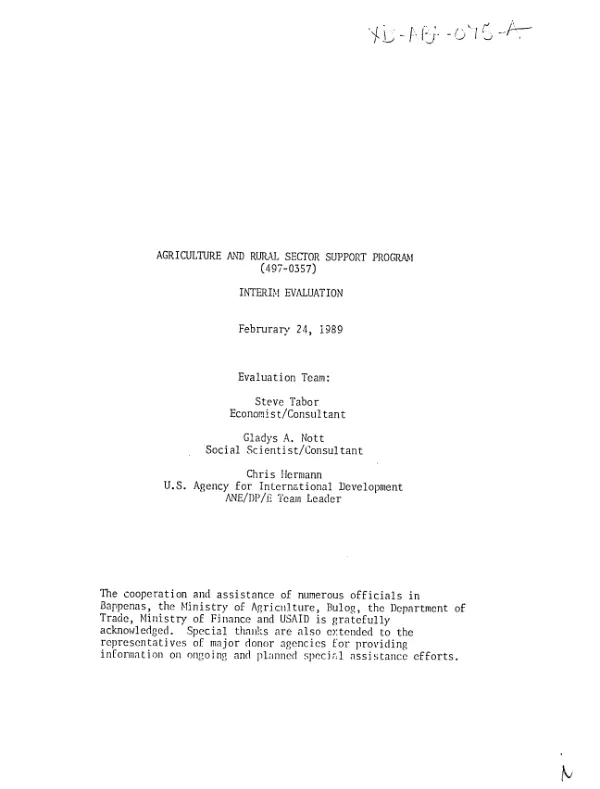 Agriculture and rural sector support program (497-0357) : interim evaluation