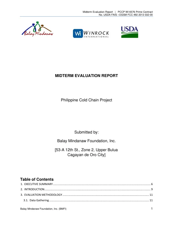 [USDA FY 2013 Food for progress] midterm evaluation report : Philippine cold chain project