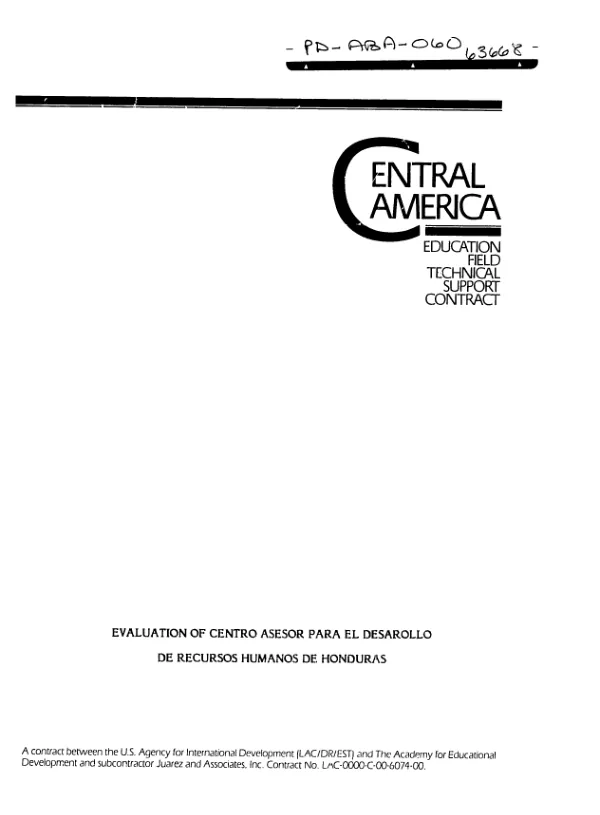 Evaluation of Centro Asesor para el Desarrollo de Recursos Humanos de Honduras [Advisory Council on Human Resources Development] (CADERH)