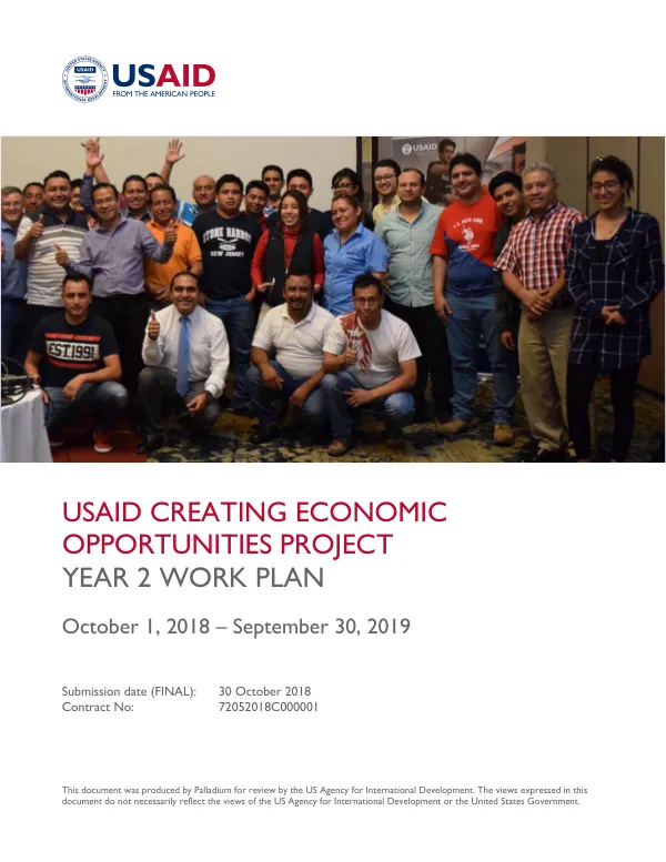 USAID creating economic opportunities project : year 2 work plan, October 1, 2018 - September 30, 2019