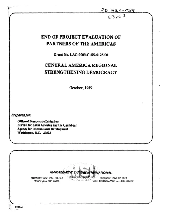 End of project evaluation of Partners of the Americas, grant no. LAC-0003-G-SS-5125-00 : Central America regional strengthening democracy