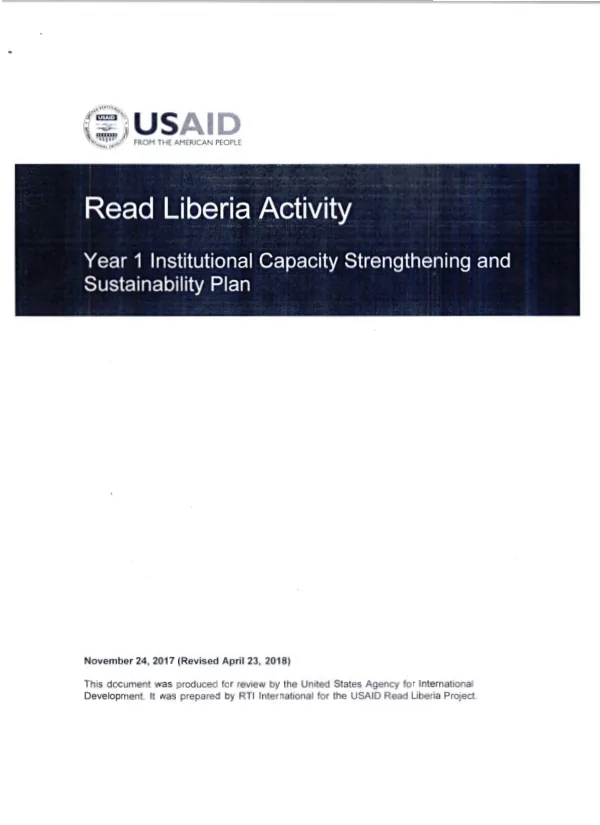 Read Liberia activity, year 1 institutional capacity strengthening and sustainability plan