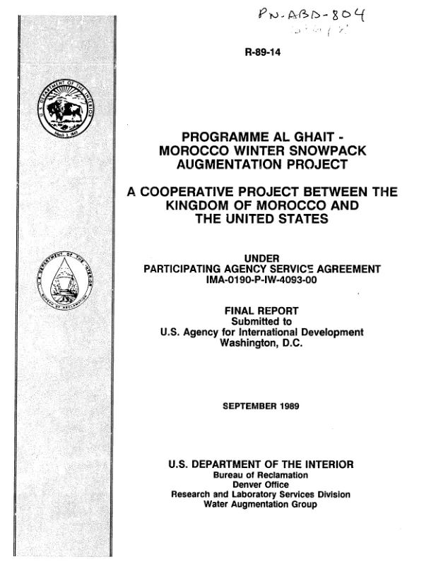 Programme al Ghait : Morocco winter snowpack augmentation project -- a cooperative project between the Kingdom of Morocco and the United States under participating agency service agreement IMA-0190-P-IW-4093-00 : final report
