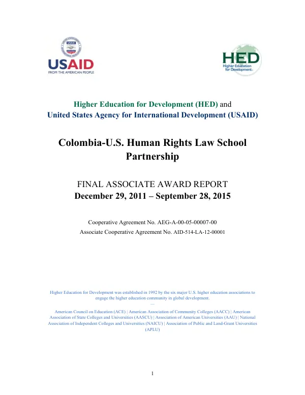 Colombia-U.S. human rights law school partnership : final associate award report : December 29, 2011-September 28, 2015