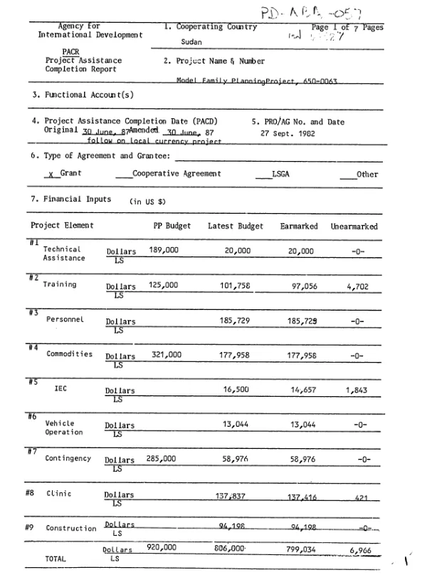Project assistance completion report : model family planning project