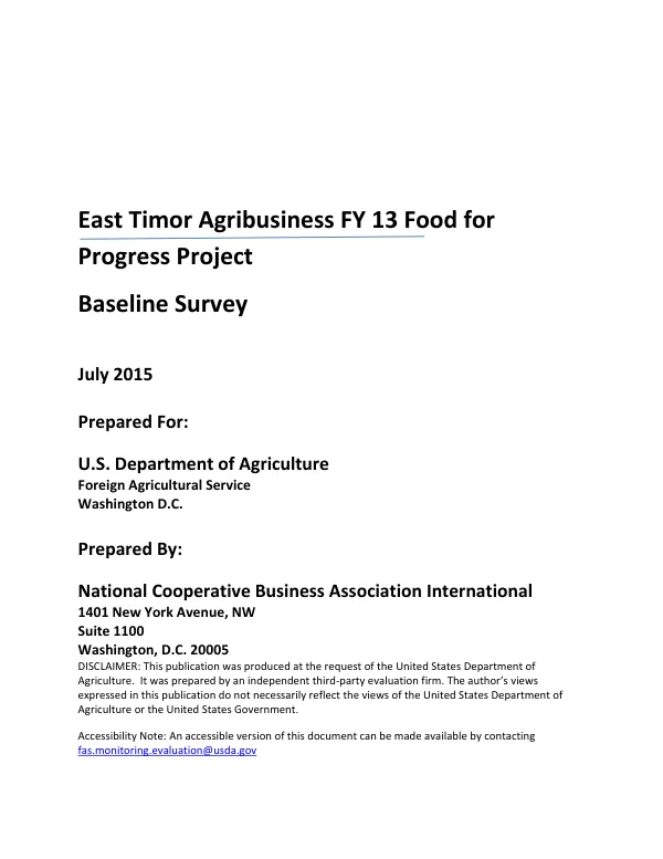 [USDA] East Timor agribusiness FY 13 food for progress project baseline survey