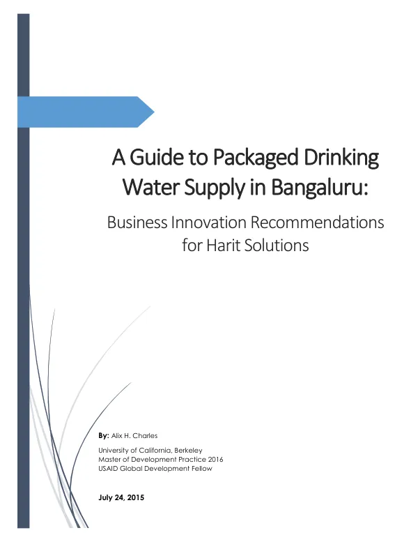 A guide to packaged drinking water supply in Bengaluru : business innovation recommendations for Harit solutions