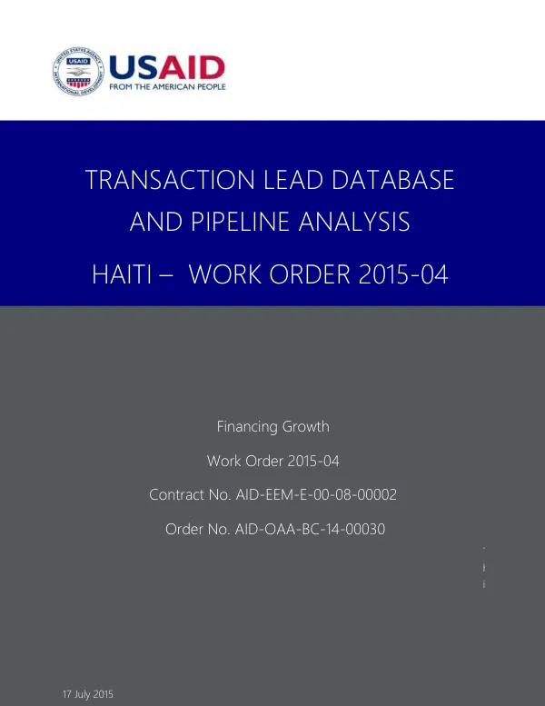 Transaction lead database and pipeline analysis : Haiti - work order 2015-04