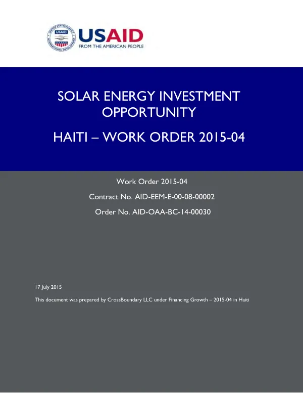 Solar energy investment opportunity : Haiti - work order 2015-04