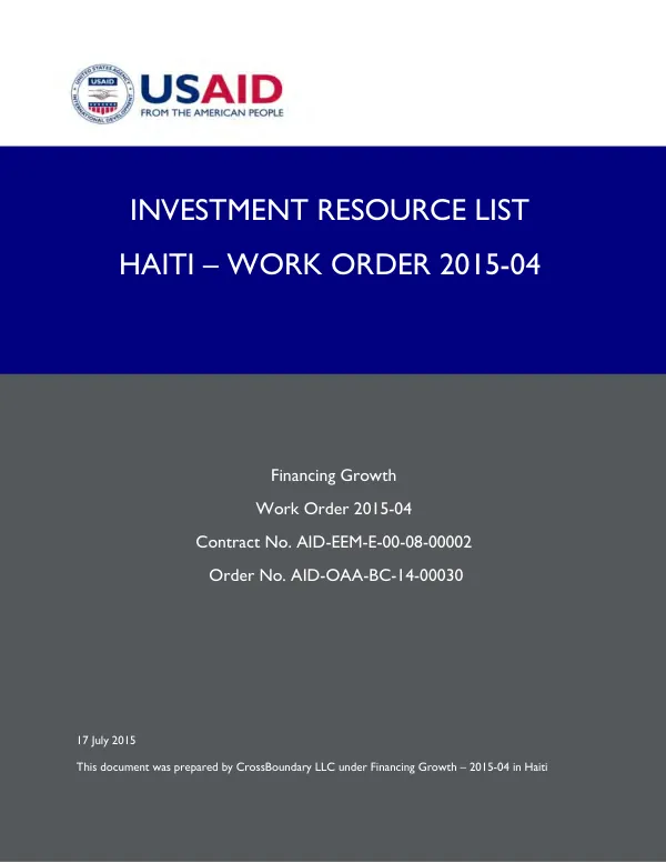 Investment resource list : Haiti - work order 2015-04