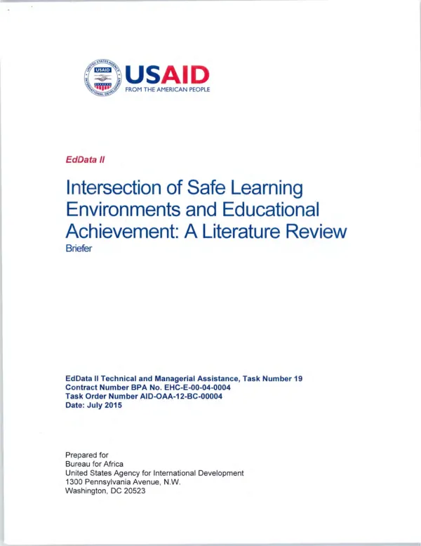 Intersection of safe learning environments and educational achievement : a literature review briefer