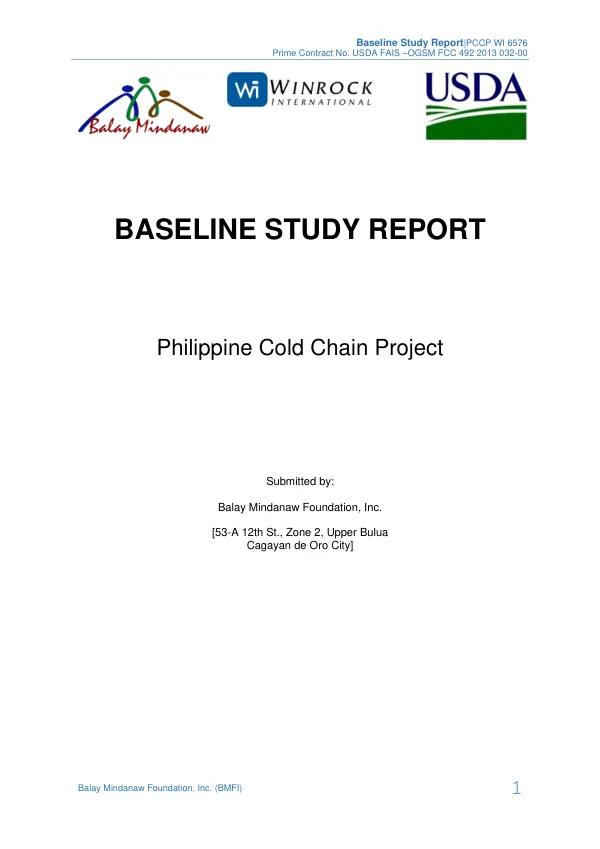 [USDA FY 2013 food for progress] Baseline study report : Philippine cold chain project