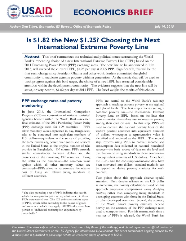 Is $1.82 the new $1.25? : choosing the next international extreme poverty line