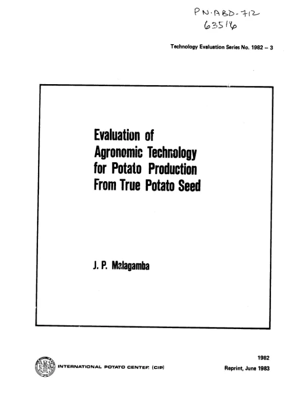 Evaluation of agronomic technology for potato production from true potato seed