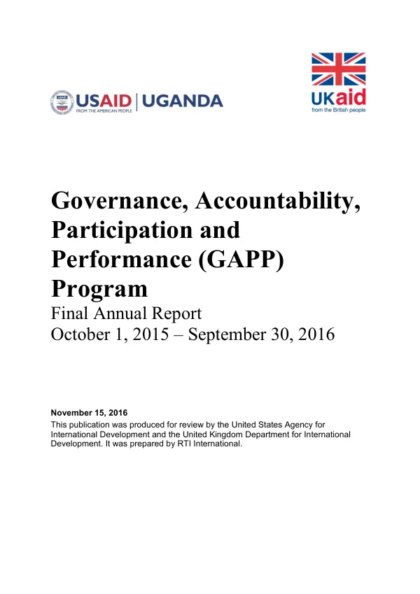 Governance, accountability, participation and performance (GAPP) program : fnal annual report, October 1, 2015 - September 30, 2016