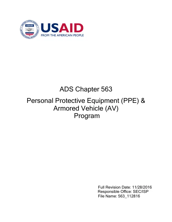 ADS chapter 563 : personal protective equipment (PPE) & armored vehicle (AV) program