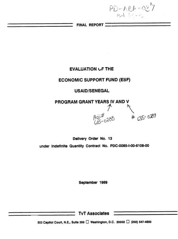 Final report : evaluation of the economic support fund (ESF), USAID/Senegal program grant years IV and V