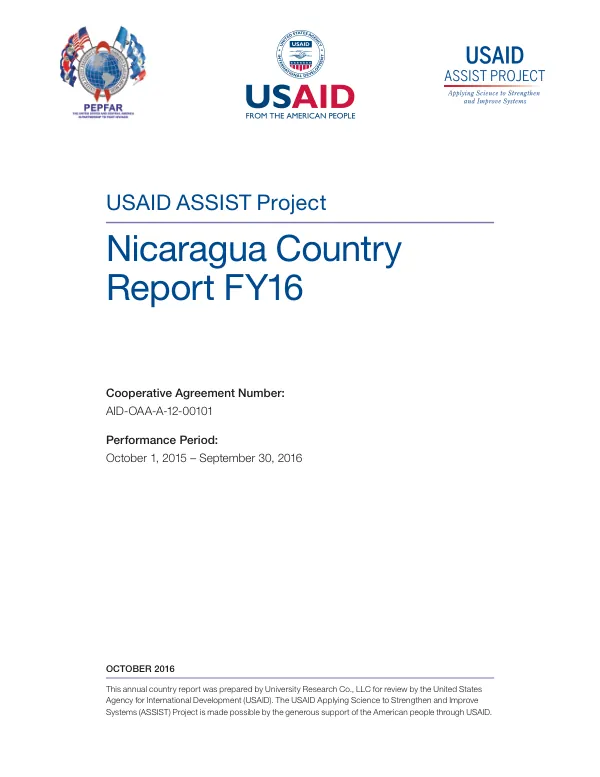USAID ASSIST project : Nicaragua country report FY16, performance period : October 1, 2015 - September 30, 2016