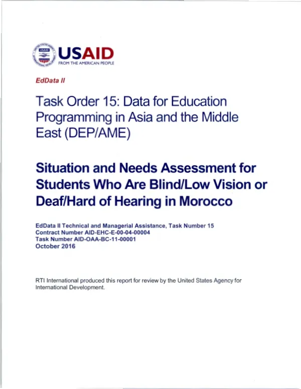 Situation and needs assessment for students who are blind/low vision or deaf/hard of hearing in Morocco
