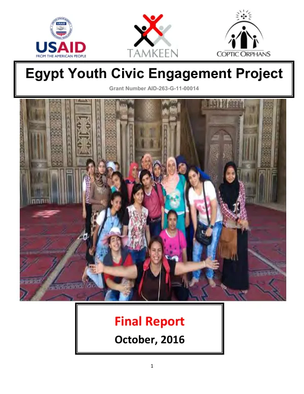Final report : Egypt youth civic engagement project, grant number AID-263-G-11-00014