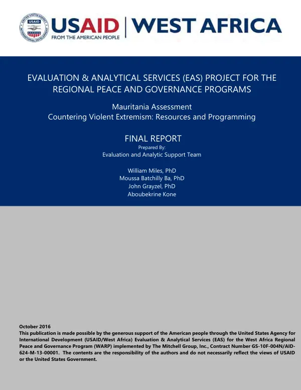 Mauritania assessment countering violent extremism : resources and programming : final report