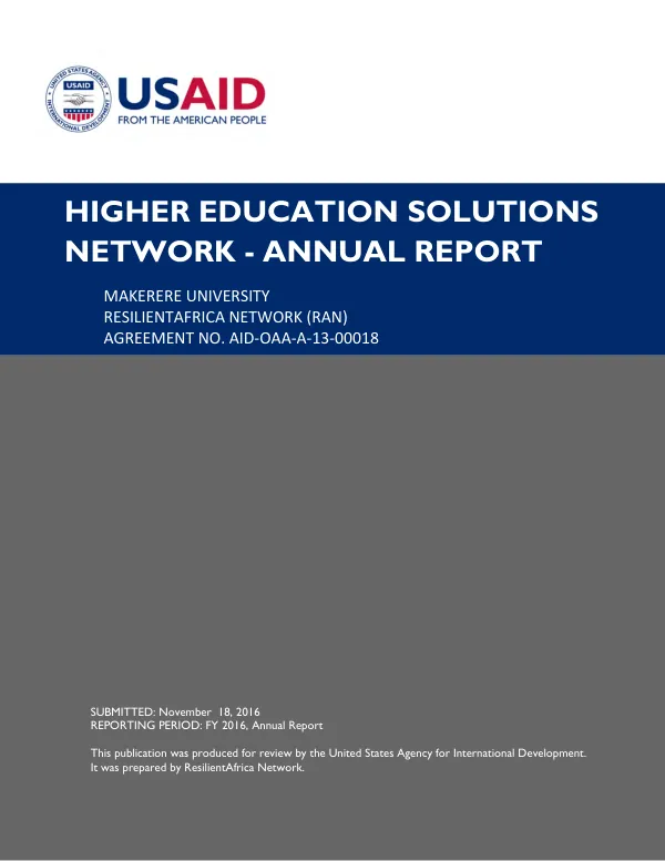 Higher education solutions network : annual report (2016) [Makerere University]