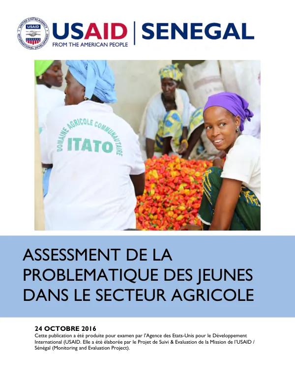Assessment de la problematique des jeunes dans le secteur agricole