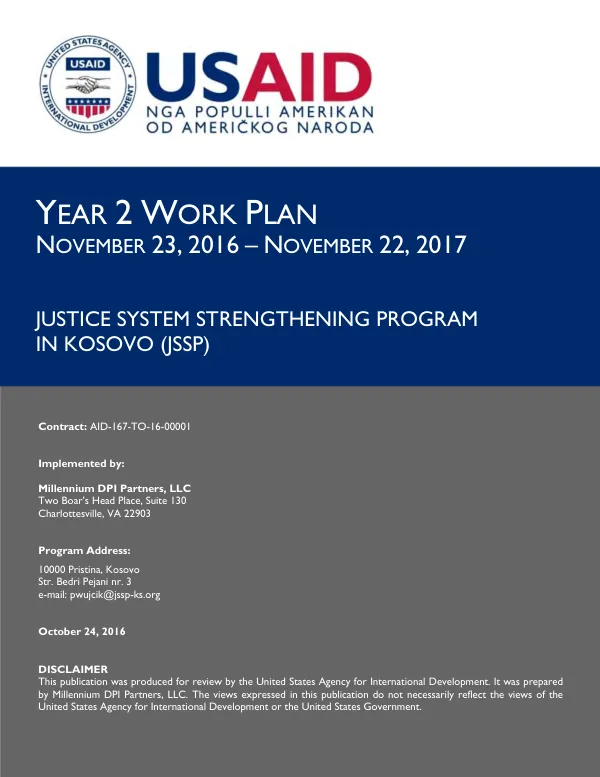Year 2 work plan, November 23, 2016-November 22, 2017 : justice system strengthening program in Kosovo (JSSP)
