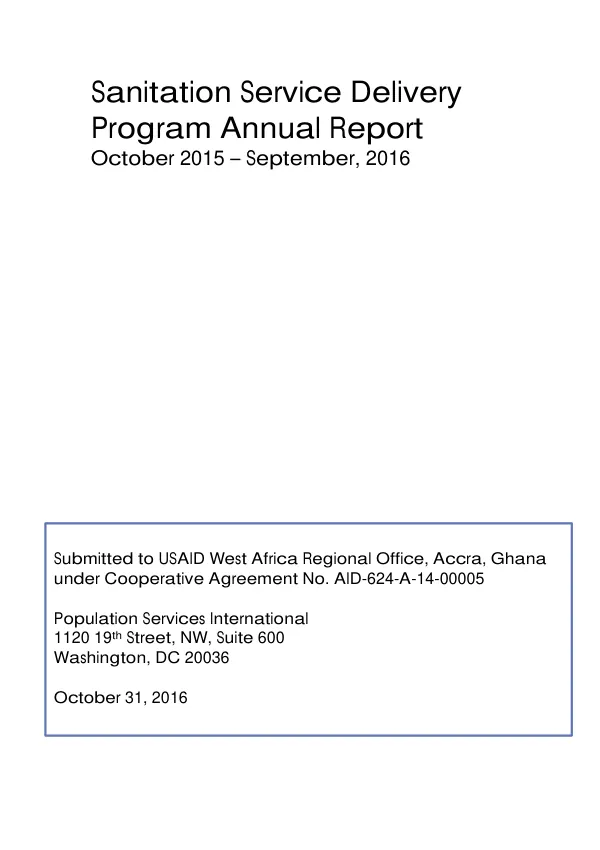 Sanitation service delivery program annual report, October 2015-September 2016