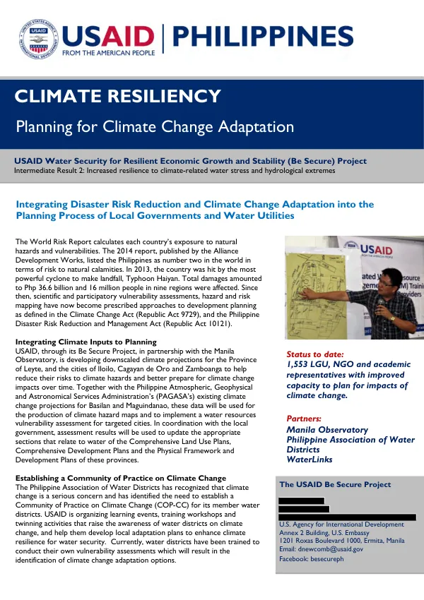 Climate resiliency : planning for climate change adaptation [technical briefer]