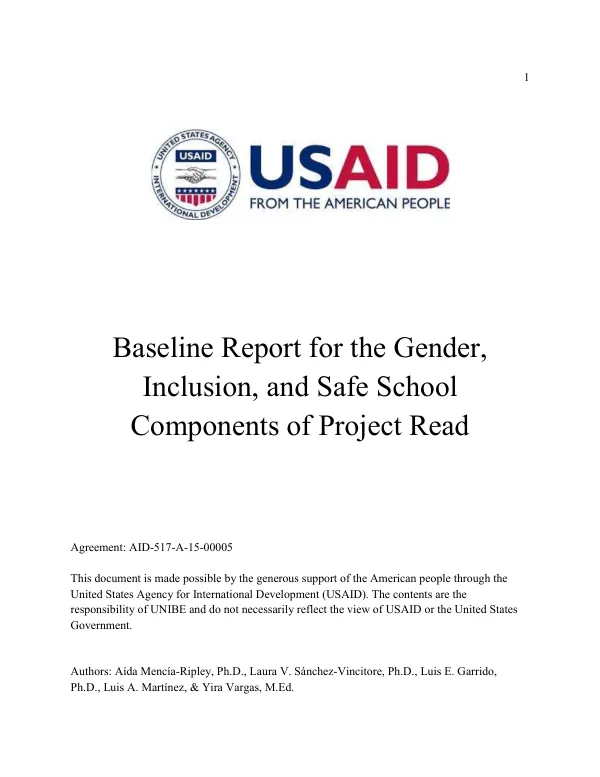 Baseline report for the gender, inclusion, and safe school components of project read
