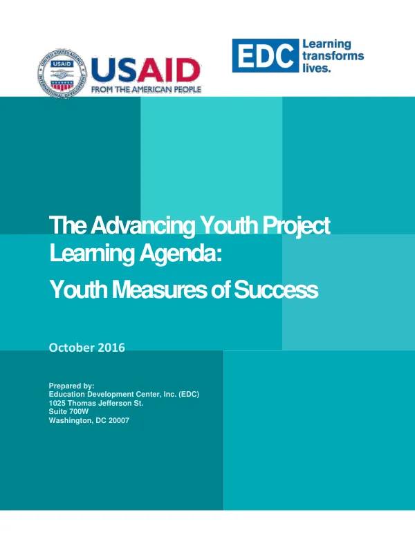 The advancing youth project learning agenda : youth measures of success