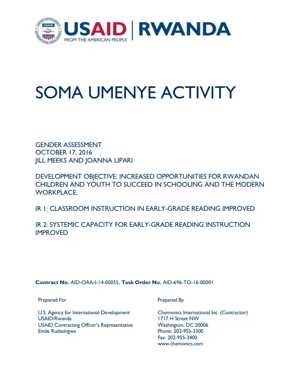 Gender assessment : soma umenye project