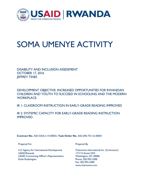 Disability and inclusion assessment : soma umenye activity